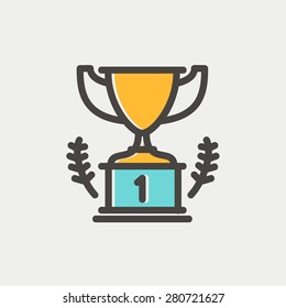 Trophy for first place winner icon thin line for web and mobile, modern minimalistic flat design. Vector icon with dark grey outline and offset colour on light grey background.
