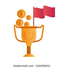 trophy with flag and coins isolated icon