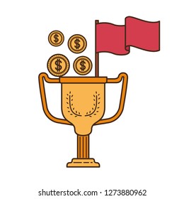 trophy with flag and coins isolated icon