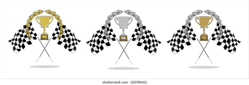 Trophy and Flag- hands sketch vector illustration