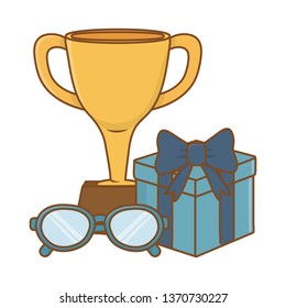 trophy with gift box and glasses
