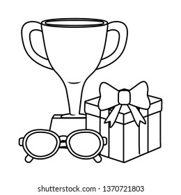 trophy with gift box and glasses black and white