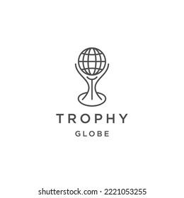 Trophy with globe line art logo design template flat vector