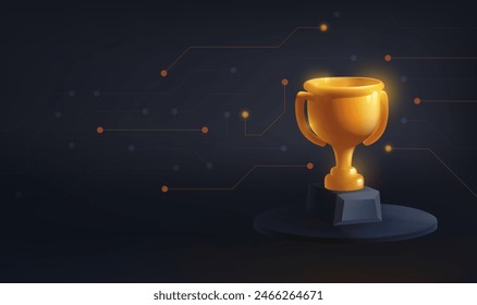 a trophy with a gold base and a black background with a red and white star on the top.