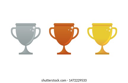 Trophy gold bronze and silver icon. Gold, Silver and Bronze Cup. Vector flat trophy icon. Vector illustration