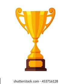 Trophy gold cup. Vector flat cartoon illustration