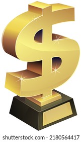 Trophy with a gold dollar sign on a black pedestal with a blank gold plaque (cut out)