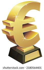 Trophy With A Gold Euro Sign On A Black Pedestal With A Blank Gold Plaque (cut Out)