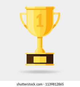 The trophy is gold. First place . Vector illustration. Flat design for business financial marketing banking advertising web concept cartoon illustration.