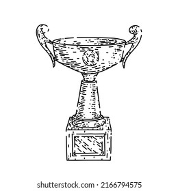 trophy gold hand drawn vector. cup award, winner prize, golden sport champion trophy gold sketch. isolated black illustration
