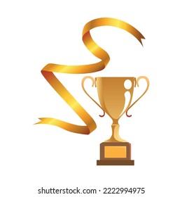 Trophy and gold ribbon, vector illustration