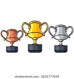 Trophy Gold Silver and Bronze Champion Prize for 1st, 2nd, and 3rd Places Illustration Vector
