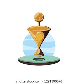 trophy of golf with grass and hole