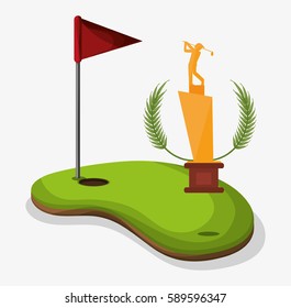 trophy golf player field flag hole one