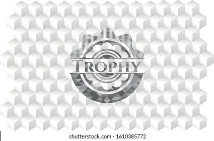 Trophy grey emblem with geometric cube white background
