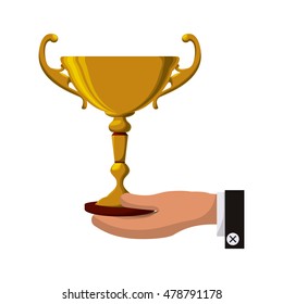 trophy hand cup gold winner competition success icon. Flat and Isolated design. Vector illustration