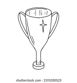 Trophy in hand drawn doodle style. Champion award Vector. Winner Illustration Sign. Best Achievement Symbol.