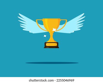 trophy has wings that can fly. The reward is high value. business concept