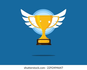 trophy has wings that can fly. success and victory concept