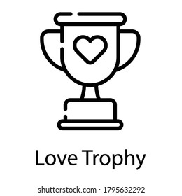 trophy with heart line icon isolated on white background