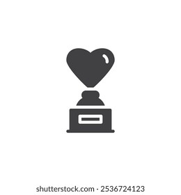 Um troféu com um ícone de vetor cardíaco. sinal plano preenchido para conceito móvel e web design. Ícone de glifo do Troféu de Amor. Conquista no símbolo do amor, ilustração do logotipo. Gráficos vetoriais