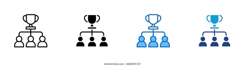 Trophy Hierarchy Multiple Style Icon Design Vektor - Trophäe über Teammitgliedern symbolisiert Führung, Teamarbeit und Erfolg