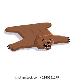 Trofeo de cazador, piel de alfombra de oso muerto. La piel del oso aislada en un fondo blanco. Estilo de caricatura.