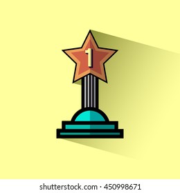Trophy icon 1st winner flat design with long shadow. Vector illustration.