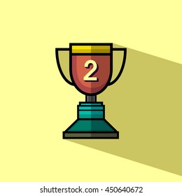 Trophy icon 2nd winner flat design with long shadow. Vector illustration.