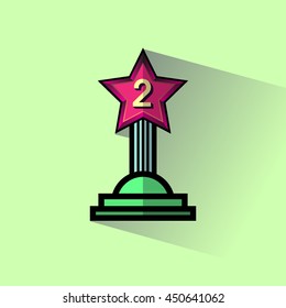 Trophy icon 2nd winner flat with long shadow. Vector illustration.