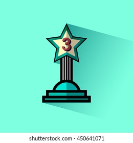 Trophy icon 3rd winner flat with long shadow. Vector illustration.