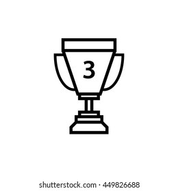 Trophy Icon 3rd Winner , Line Art Vector Illustration.