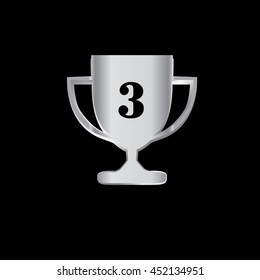 Trophy icon 3rd winner silver colored, vector Illustration