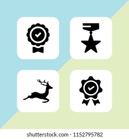 trophy icon. 4 trophy set with deer and medal vector icons for web and mobile app