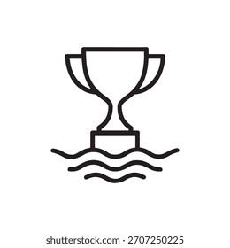 Icono de trofeo sobre las olas del agua – Símbolo de logro acuático y victoria