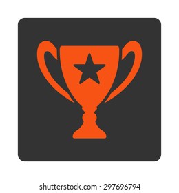 Trophy icon from Award Buttons OverColor Set. Icon style is orange and gray colors, flat rounded square button, white background.