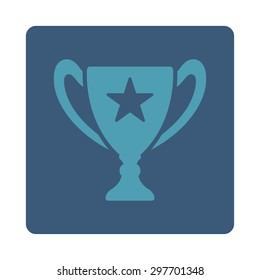 Trophy icon from Award Buttons OverColor Set. Icon style is cyan and blue colors, flat rounded square button, white background.