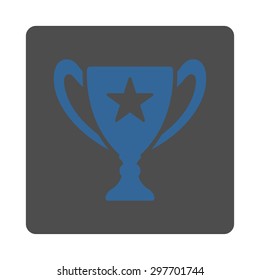 Trophy icon from Award Buttons OverColor Set. Icon style is cobalt and gray colors, flat rounded square button, white background.