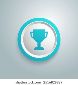 Trophy icon blue botton background. Vector