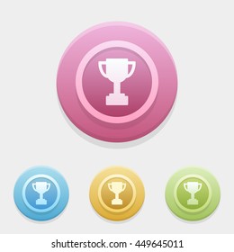 trophy icon or button in flat style with long shadow, isolated vector illustration on transparent background