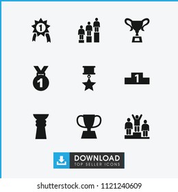 Trophy icon. collection of 9 trophy filled icons such as medal, ranking, number 1 medal. editable trophy icons for web and mobile.