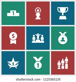 Trophy icon. collection of 9 trophy filled icons such as ranking, medal, 1st place star. editable trophy icons for web and mobile.