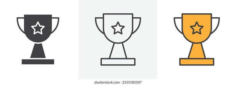 Trophy icon collection in black and colored style.