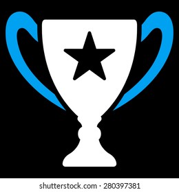 Trophy icon from Competition & Success Bicolor Icon Set on a black background. This isolated flat symbol uses light blue and white colors.