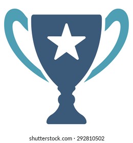 Trophy icon from Competition & Success Bicolor Icon Set. Vector style: flat bicolor symbols, cyan and blue colors, rounded angles, white background.