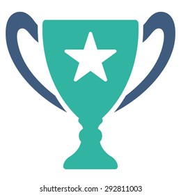 Trophy icon from Competition & Success Bicolor Icon Set. Vector style: flat bicolor symbols, cobalt and cyan colors, rounded angles, white background.