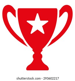Trophy icon from Competition & Success Bicolor Icon Set. Vector style: flat symbols, red color, rounded angles, white background.