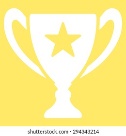 Trophy icon from Competition & Success Bicolor Icon Set. Vector style: flat symbols, white color, rounded angles, yellow background.