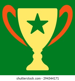 Trophy icon from Competition & Success Bicolor Icon Set. Vector style: flat bicolor symbols, orange and yellow colors, rounded angles, green background.