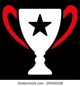Trophy icon from Competition & Success Bicolor Icon Set. Vector style: flat bicolor symbols, red and white colors, rounded angles, black background.